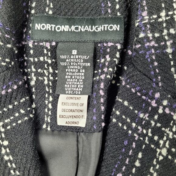 Norton McNaughton Black Plaid Blazer Dark Acadamia Ribbon Tie & Trim size 8 - Picture 5 of 6